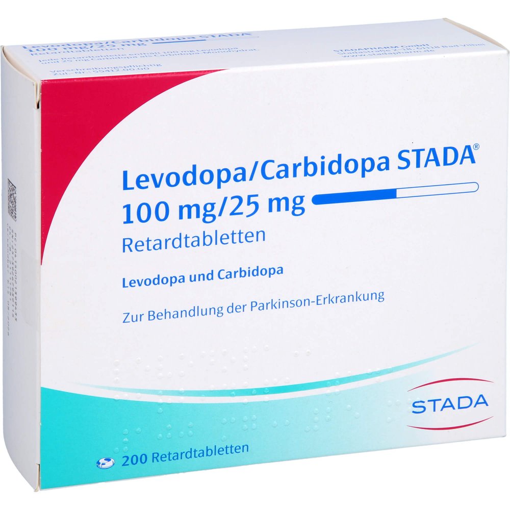 Das Produktfoto zeigt Levodopa/Carbidopa Stada 100 Mg/25 Mg Retardtabl. (200 stk) PZN 02139943