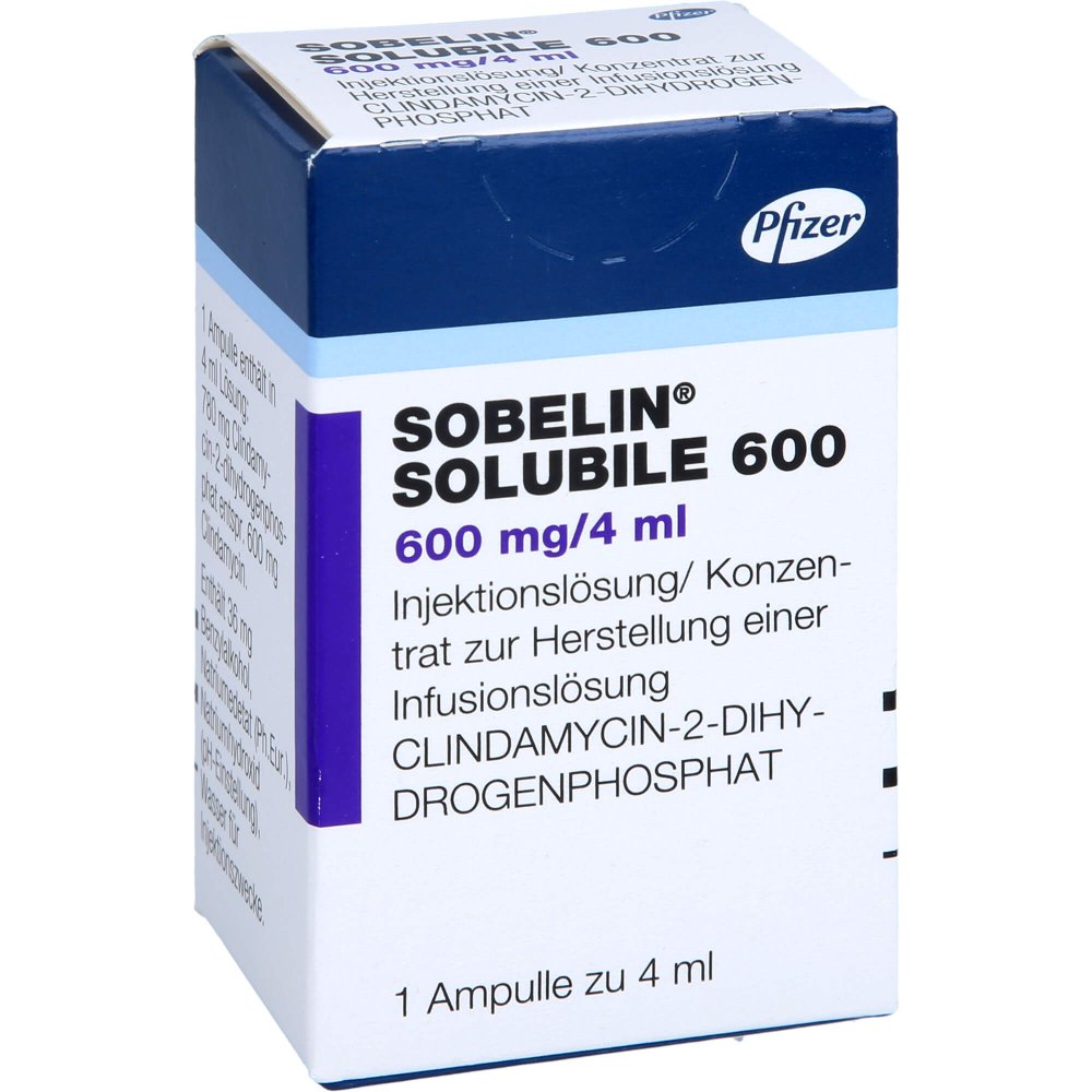 Das Produktfoto zeigt Sobelin Solubile 600 Mg Injektionslösung (1X4 ml) PZN 02143531