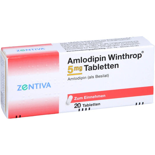 Das Produktfoto zeigt Amlodipin Winthrop 5 Mg Tabletten (20 stk) PZN 02145228