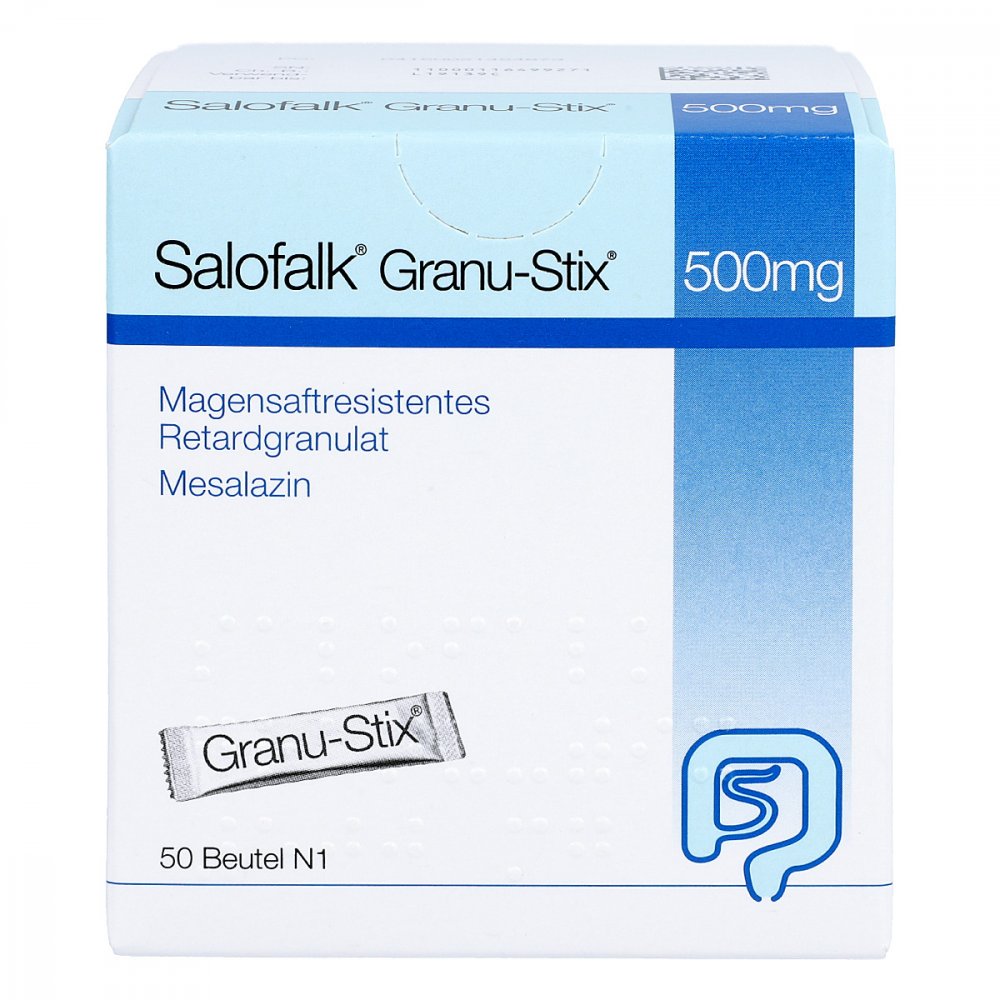 Das Produktfoto zeigt Salofalk Granu-Stix 500 Mg Magensaftr.Retardgran. (50 stk) PZN 02145487