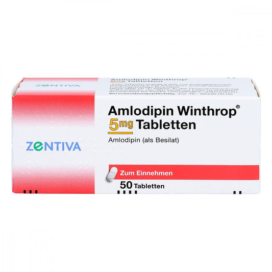 Das Produktfoto zeigt Amlodipin Winthrop 5 Mg Tabletten (50 stk) PZN 02145518