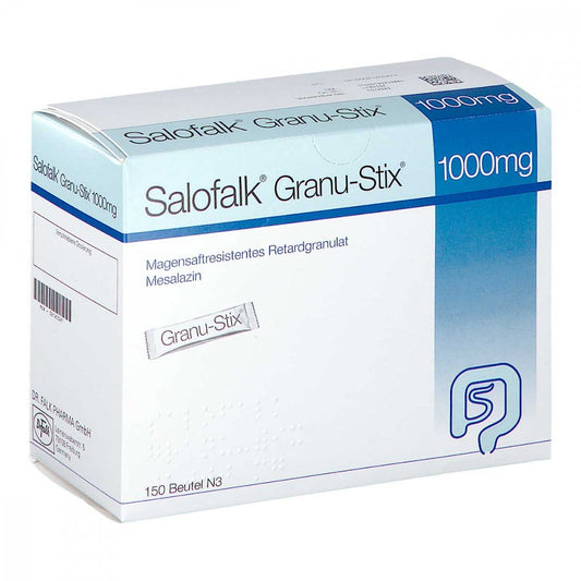 Das Produktfoto zeigt Salofalk Granu-Stix 1.000 Mg Magensaftr.Ret.-Gran. (150 stk) PZN 02145547