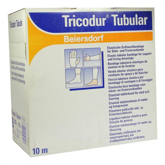 Das Produktfoto zeigt Tricodur Schl.-Bandage Gr.B 6 Cmx10 M Weiß (1 stk) PZN 02153989