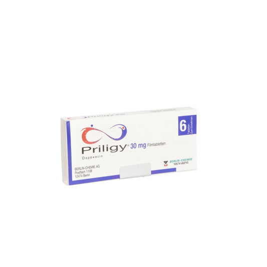 Das Produktfoto zeigt Priligy 30 Mg Filmtabletten (6 stk) PZN 02154919