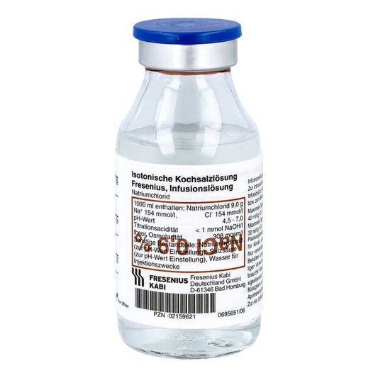 Das Produktfoto zeigt Kochsalzlösung 0,9% Glasfl.Fresenius (100 ml) PZN 02159621