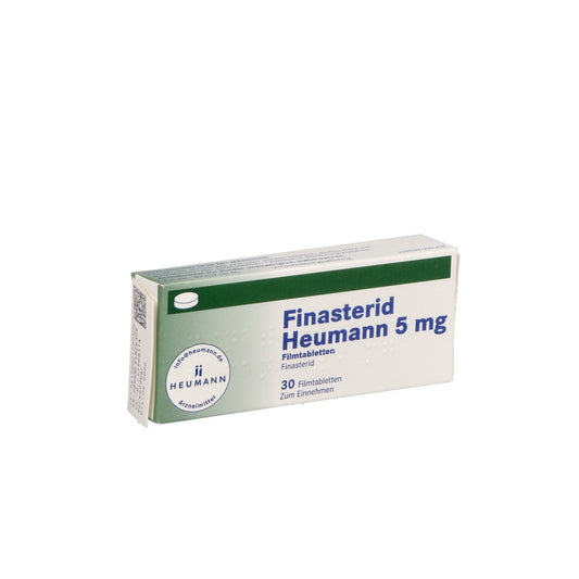 Das Produktfoto zeigt Finasterid Heumann 5 Mg Filmtabletten (30 stk) PZN 02170930