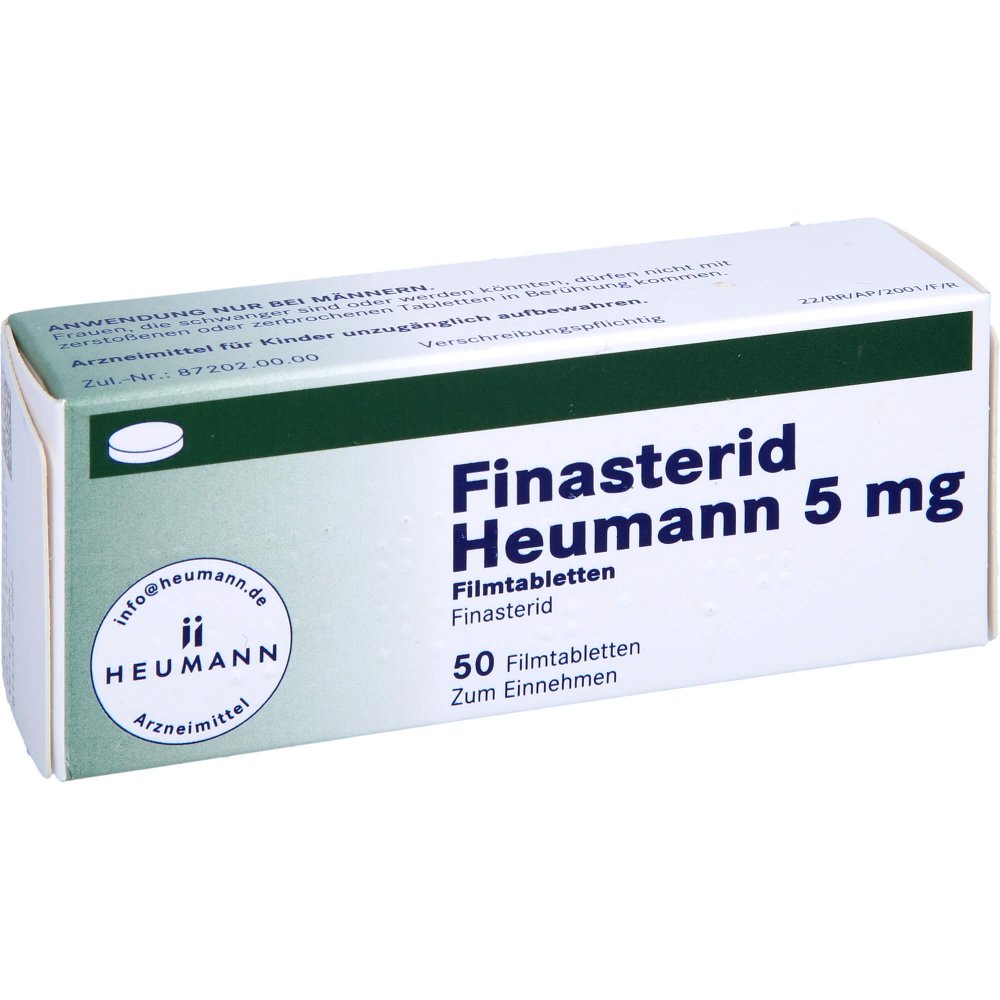 Das Produktfoto zeigt Finasterid Heumann 5 Mg Filmtabletten (50 stk) PZN 02173934
