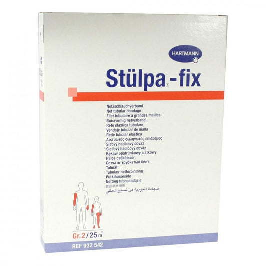 Das Produktfoto zeigt Stülpa Fix Gr.2 Mehrfing./Kdr.Arm/-Bein 25 M Netz. (1 stk) PZN 02175407