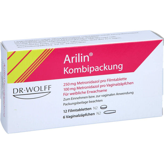 Das Produktfoto zeigt Arilin Kombip. 12 Tbl. + 6 Vag.Zäpf. (1 Pck) PZN 02182643
