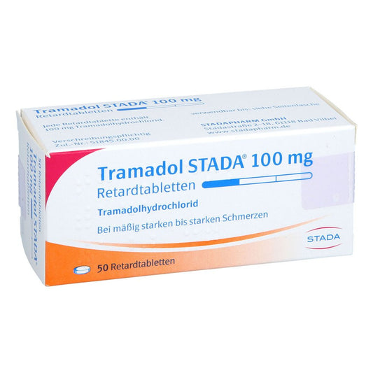 Das Produktfoto zeigt Tramadol Stada 100 Mg Retardtabletten (50 stk) PZN 02186523