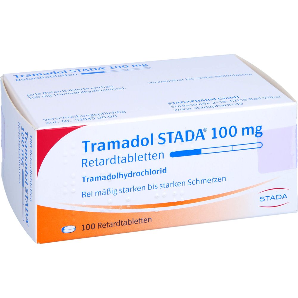 Das Produktfoto zeigt Tramadol Stada 100 Mg Retardtabletten (100 stk) PZN 02186552