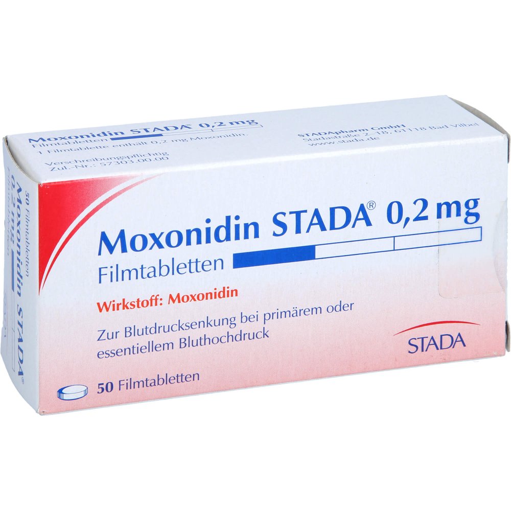 Das Produktfoto zeigt Moxonidin Stada 0,2 Mg Filmtabletten (50 stk) PZN 02188485