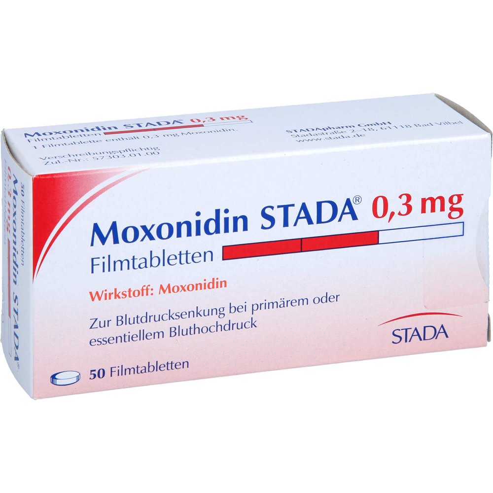 Das Produktfoto zeigt Moxonidin Stada 0,3 Mg Filmtabletten (50 stk) PZN 02188752