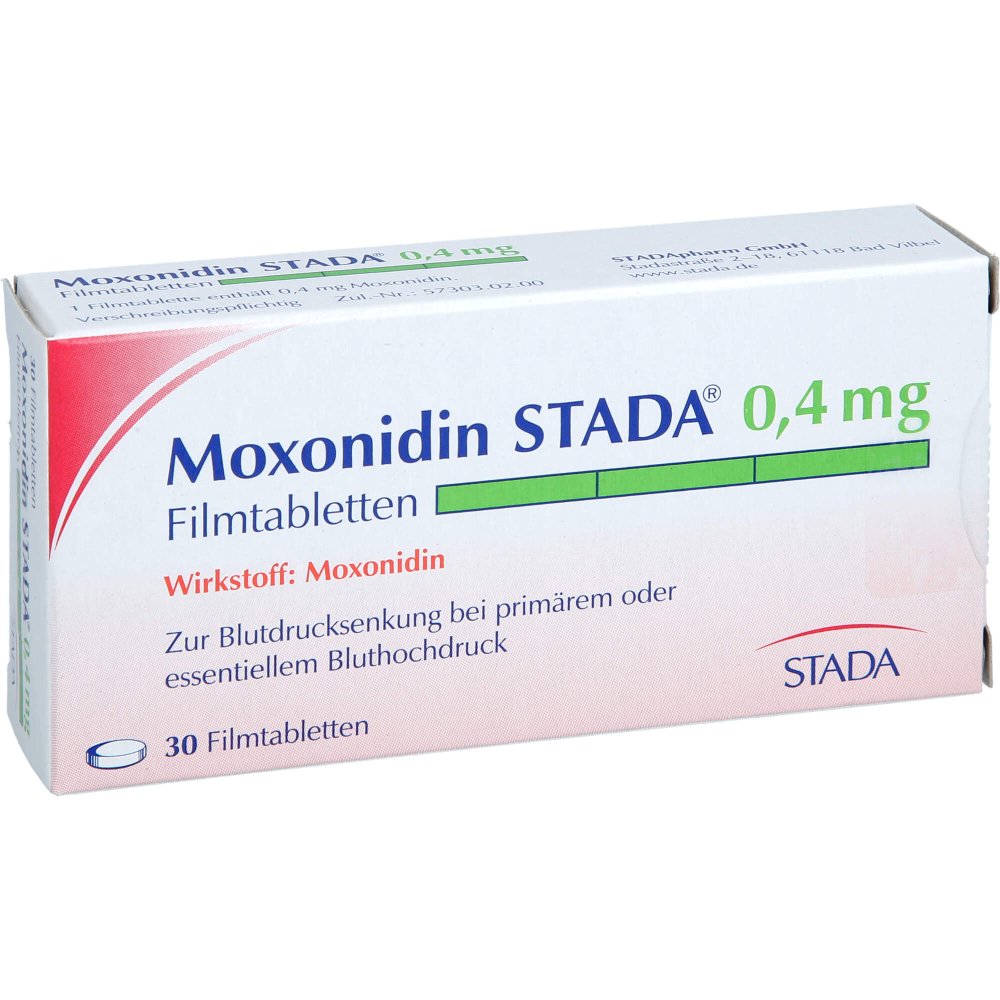Das Produktfoto zeigt Moxonidin Stada 0,4 Mg Filmtabletten (30 stk) PZN 02188841