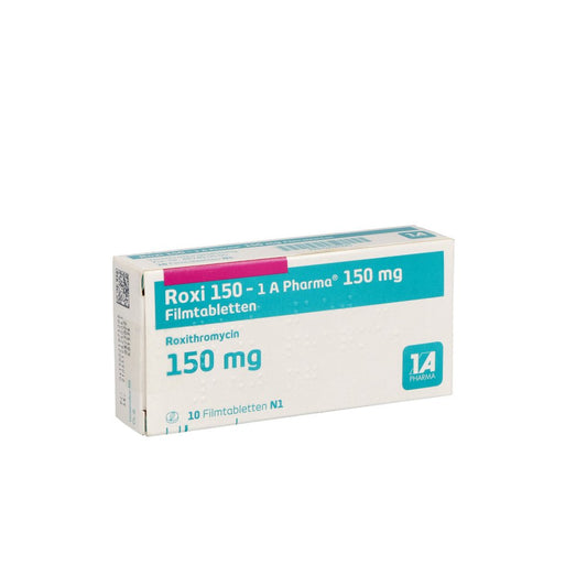 Das Produktfoto zeigt Roxi 150-1a Pharma Filmtabletten (10 stk) PZN 02197320