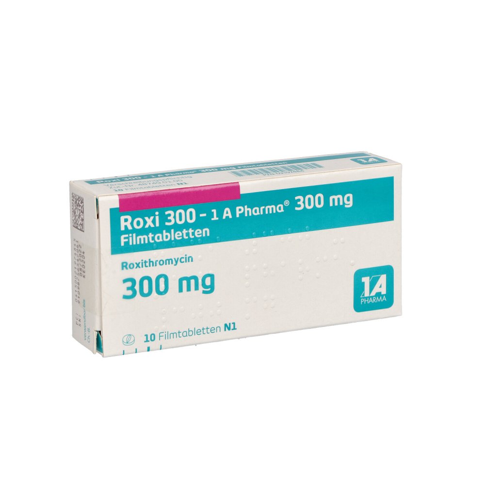 Das Produktfoto zeigt Roxi 300-1a Pharma Filmtabletten (10 stk) PZN 02197484