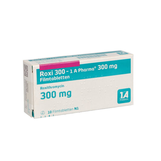 Das Produktfoto zeigt Roxi 300-1a Pharma Filmtabletten (10 stk) PZN 02197484