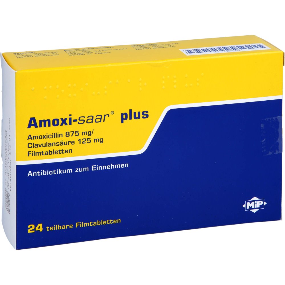 Das Produktfoto zeigt Amoxi-Saar Plus Filmtabletten (24 stk) PZN 02200482
