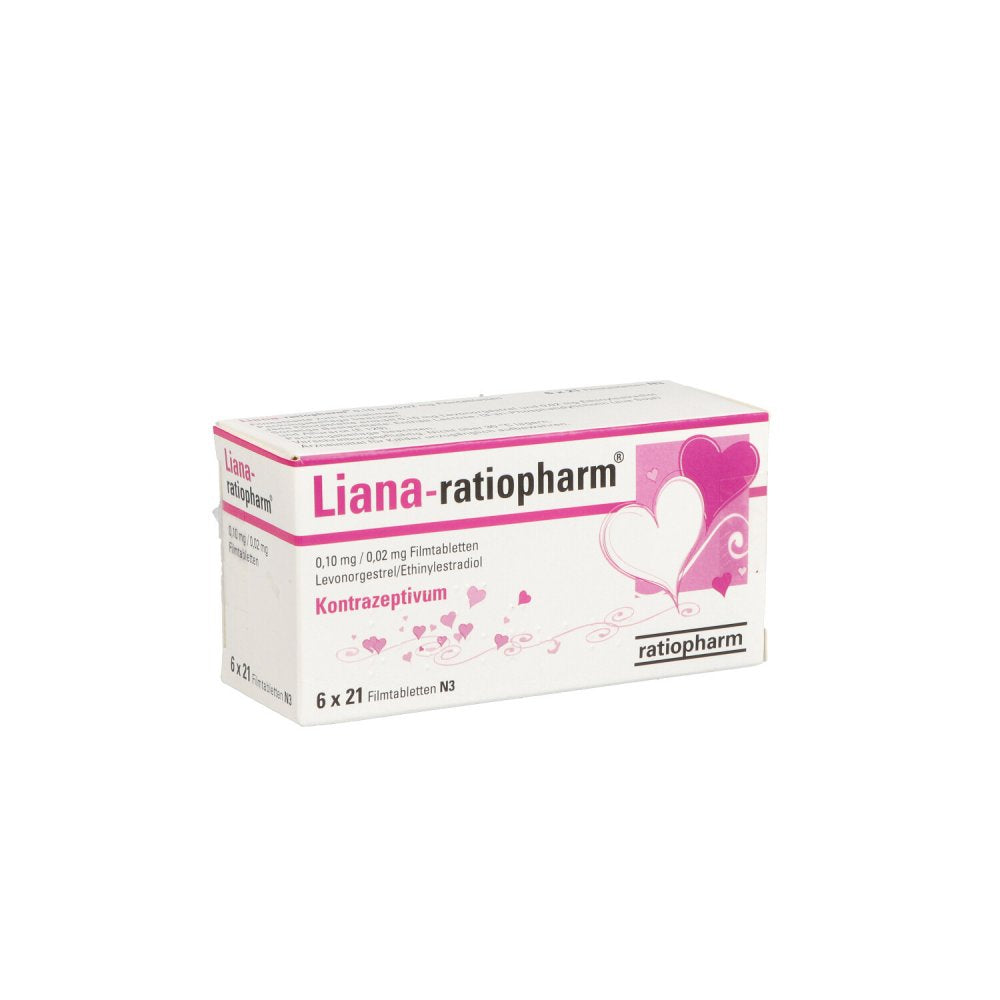 Das Produktfoto zeigt Liana-Ratiopharm 0,1/0,02 Mg Filmtabletten (6X21 stk) PZN 02200789