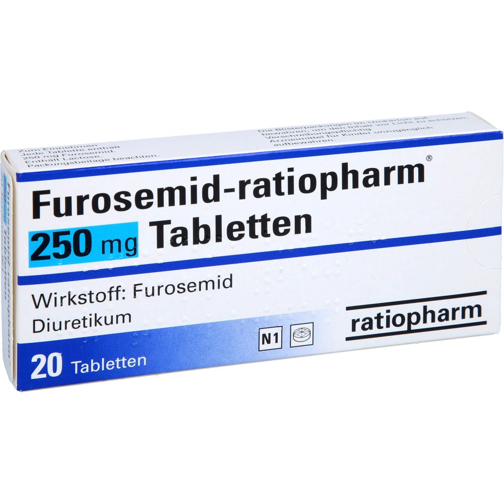 Das Produktfoto zeigt Furosemid-Ratiopharm 250 Mg Tabletten (20 stk) PZN 02208408