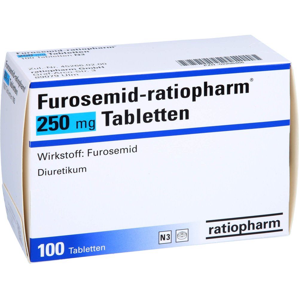 Das Produktfoto zeigt Furosemid-Ratiopharm 250 Mg Tabletten (100 stk) PZN 02208466