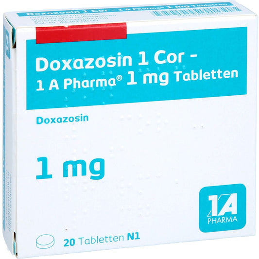 Das Produktfoto zeigt Doxazosin 1 Cor-1a Pharma Tabletten (20 stk) PZN 02208615