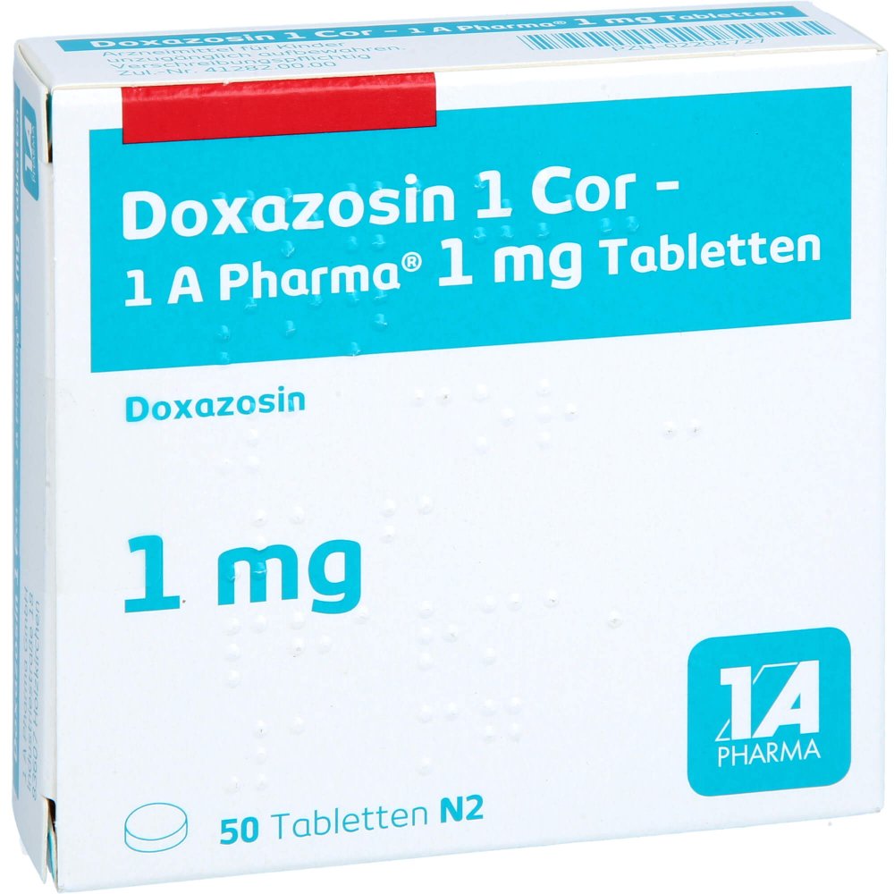 Das Produktfoto zeigt Doxazosin 1 Cor-1a Pharma Tabletten (50 stk) PZN 02208727