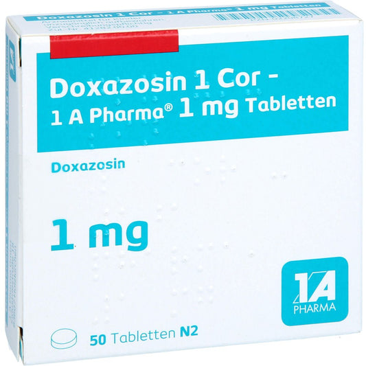 Das Produktfoto zeigt Doxazosin 1 Cor-1a Pharma Tabletten (50 stk) PZN 02208727