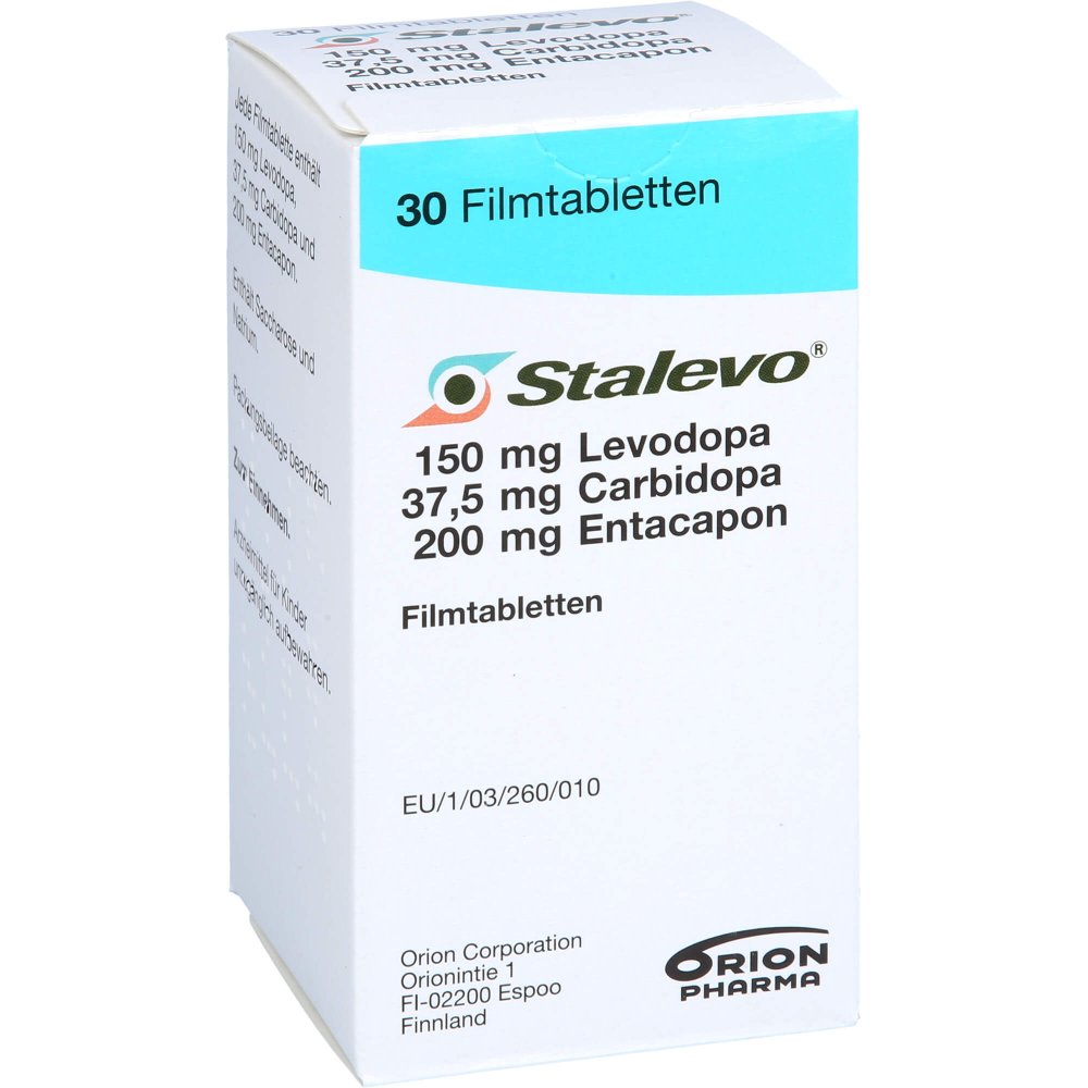 Das Produktfoto zeigt Stalevo 150 Mg/37,5 Mg/200 Mg Filmtabletten (30 stk) PZN 02208897