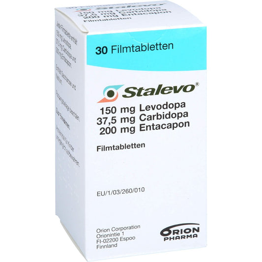 Das Produktfoto zeigt Stalevo 150 Mg/37,5 Mg/200 Mg Filmtabletten (30 stk) PZN 02208897