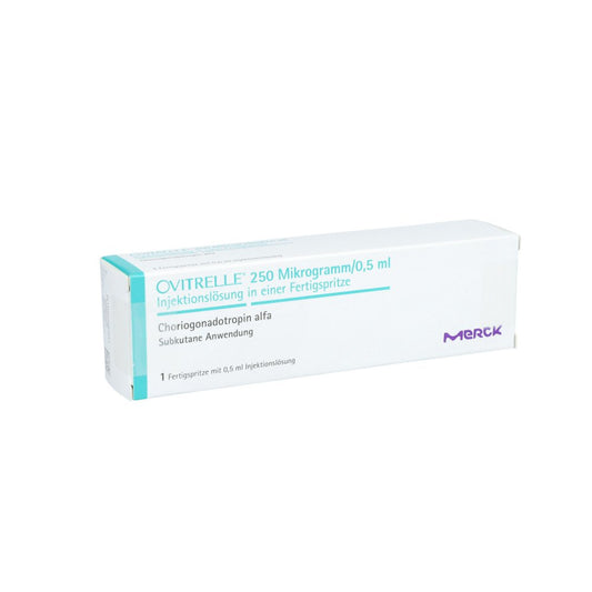 Das Produktfoto zeigt Ovitrelle 250 Mikrogramm/0,5ml Inj.-Lsg.I.E.F.-Sp. (1 stk) PZN 02209394