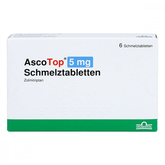 Das Produktfoto zeigt Ascotop 5 Mg Schmelztabletten (6 stk) PZN 02213154