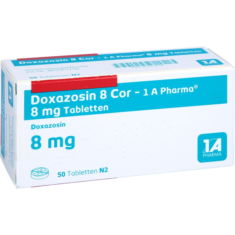 Das Produktfoto zeigt Doxazosin 8 Cor-1a Pharma Tabletten (50 stk) PZN 02213616