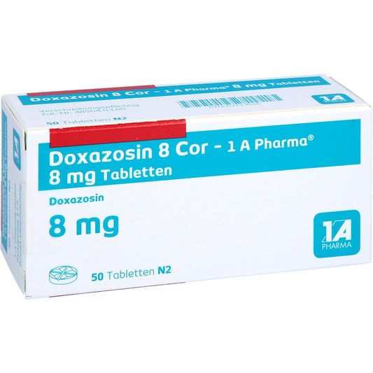 Das Produktfoto zeigt Doxazosin 8 Cor-1a Pharma Tabletten (50 stk) PZN 02213616