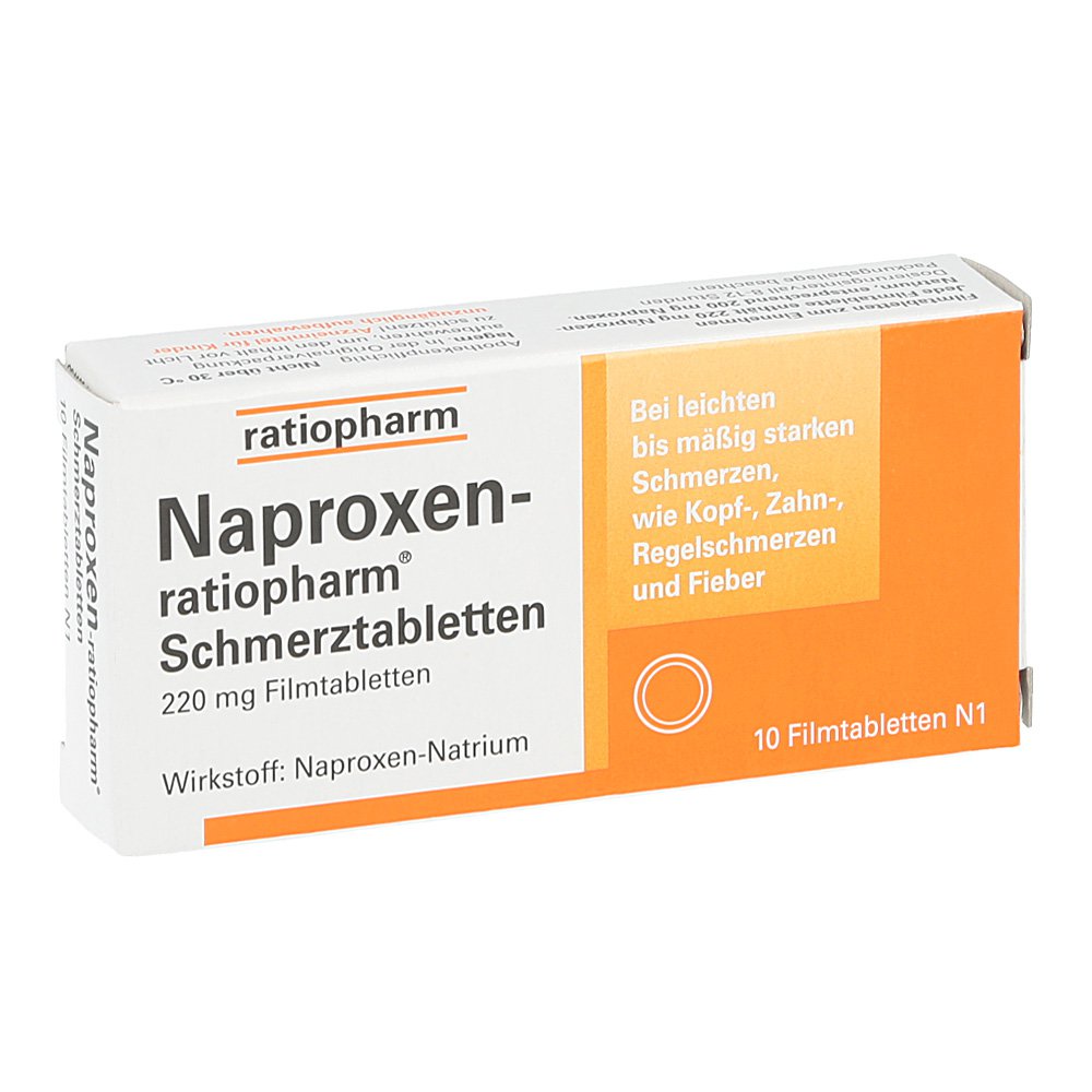 Das Produktfoto zeigt Naproxen-Ratiopharm Schmerztabl. Filmtabletten (10 stk) PZN 02220326