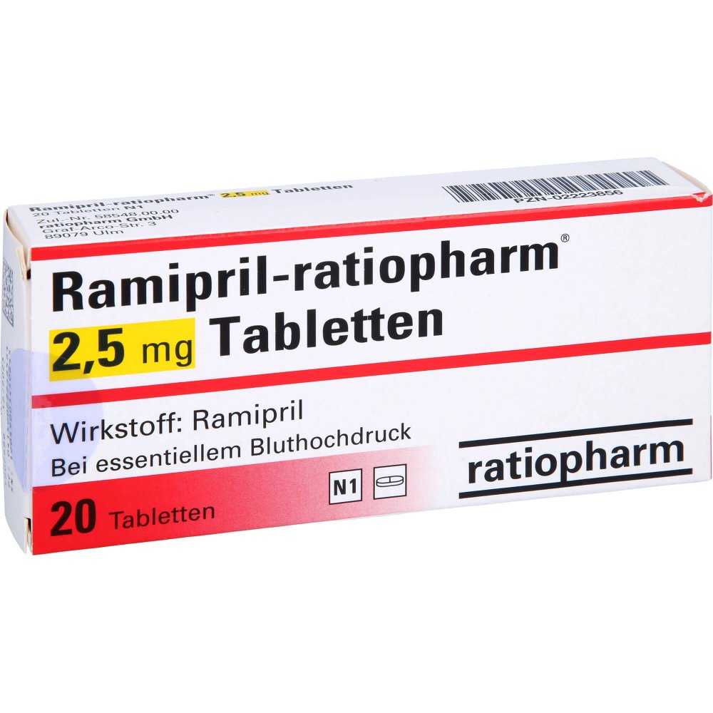 Das Produktfoto zeigt Ramipril-Ratiopharm 2,5 Mg Tabletten (20 stk) PZN 02223856