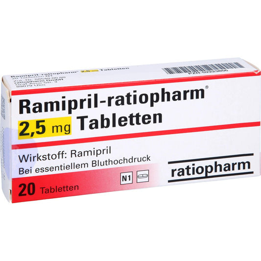 Das Produktfoto zeigt Ramipril-Ratiopharm 2,5 Mg Tabletten (20 stk) PZN 02223856