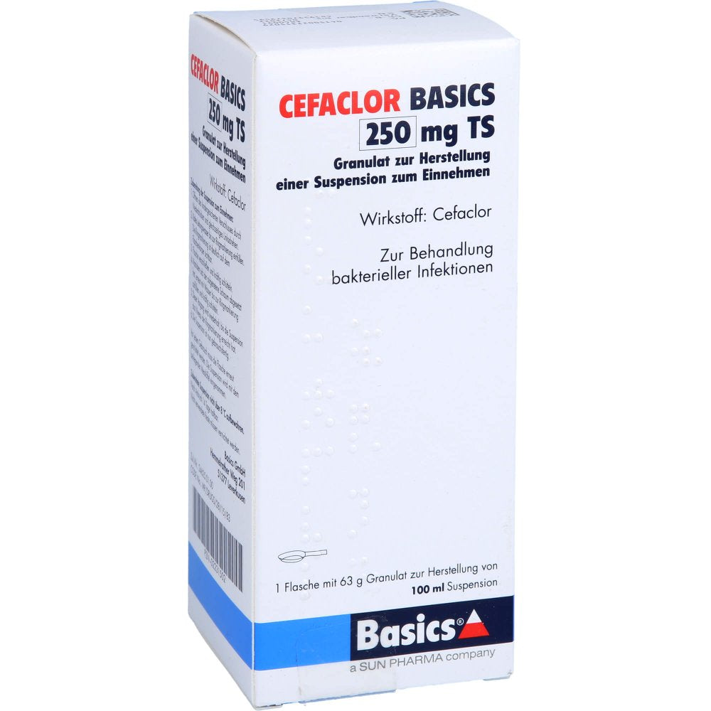 Das Produktfoto zeigt Cefaclor Basics 250 Mg Ts Gran.Z.Susp.-Herstell. (100 ml) PZN 02231502