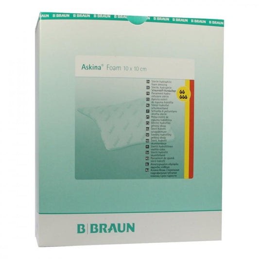 Das Produktfoto zeigt Askina Foam Hyd.Wundaufl.10x10 Cm Ster.N.Haft. (10 stk) PZN 02231548