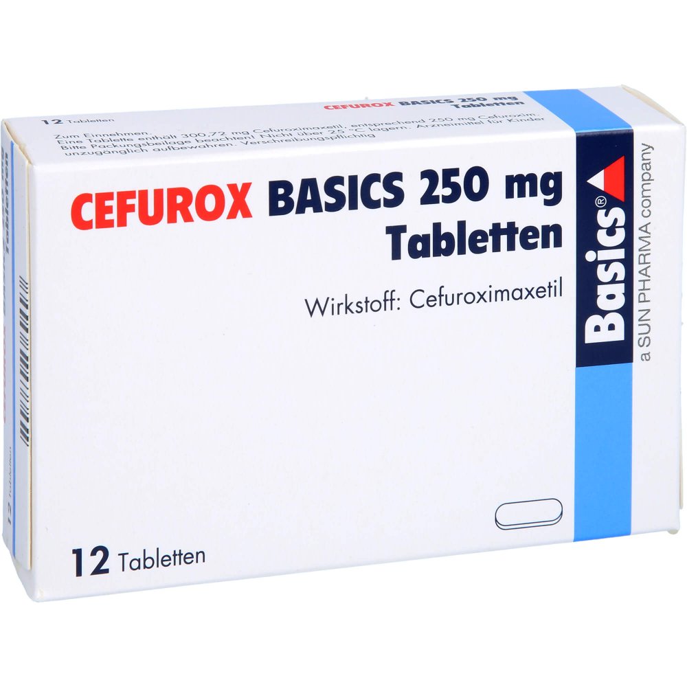 Das Produktfoto zeigt Cefurox Basics 250 Mg Tabletten (12 stk) PZN 02241587