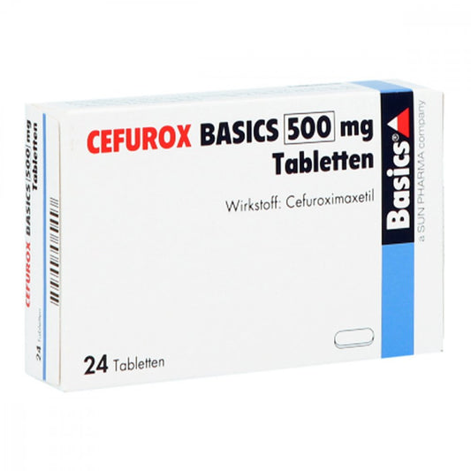 Das Produktfoto zeigt Cefurox Basics 500 Mg Tabletten (24 stk) PZN 02242061