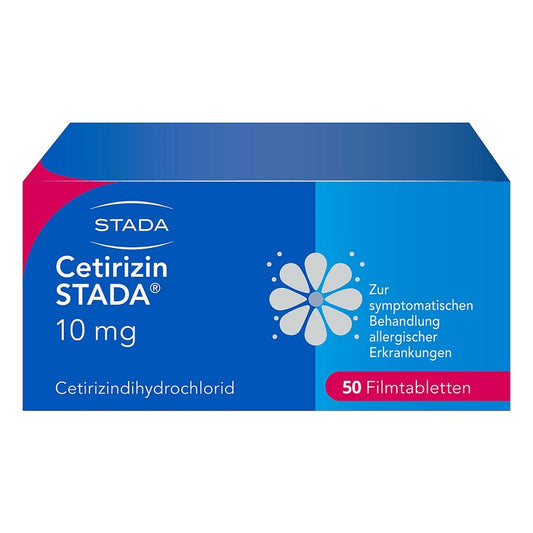 Das Produktfoto zeigt Cetirizin Stada 10 Mg Filmtabletten (50 stk) PZN 02246610
