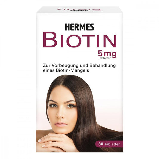 Das Produktfoto zeigt Biotin Hermes 5 Mg Tabletten (30 stk) PZN 02253610