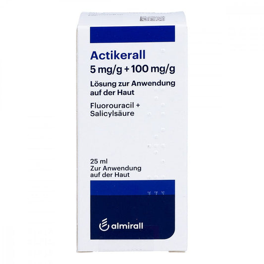 Das Produktfoto zeigt Actikerall 5 Mg/G + 100 Mg/G Lsg.Z.Anw.A.D.Haut (25 ml) PZN 02253917