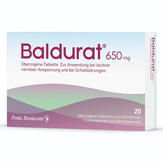 Das Produktfoto zeigt Baldurat Filmtabletten (20 stk) PZN 02268184