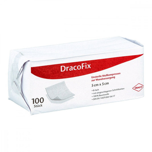 Das Produktfoto zeigt Dracofix Op-Kompressen 5x5 Cm Unsteril 8fach (100 stk) PZN 02268480
