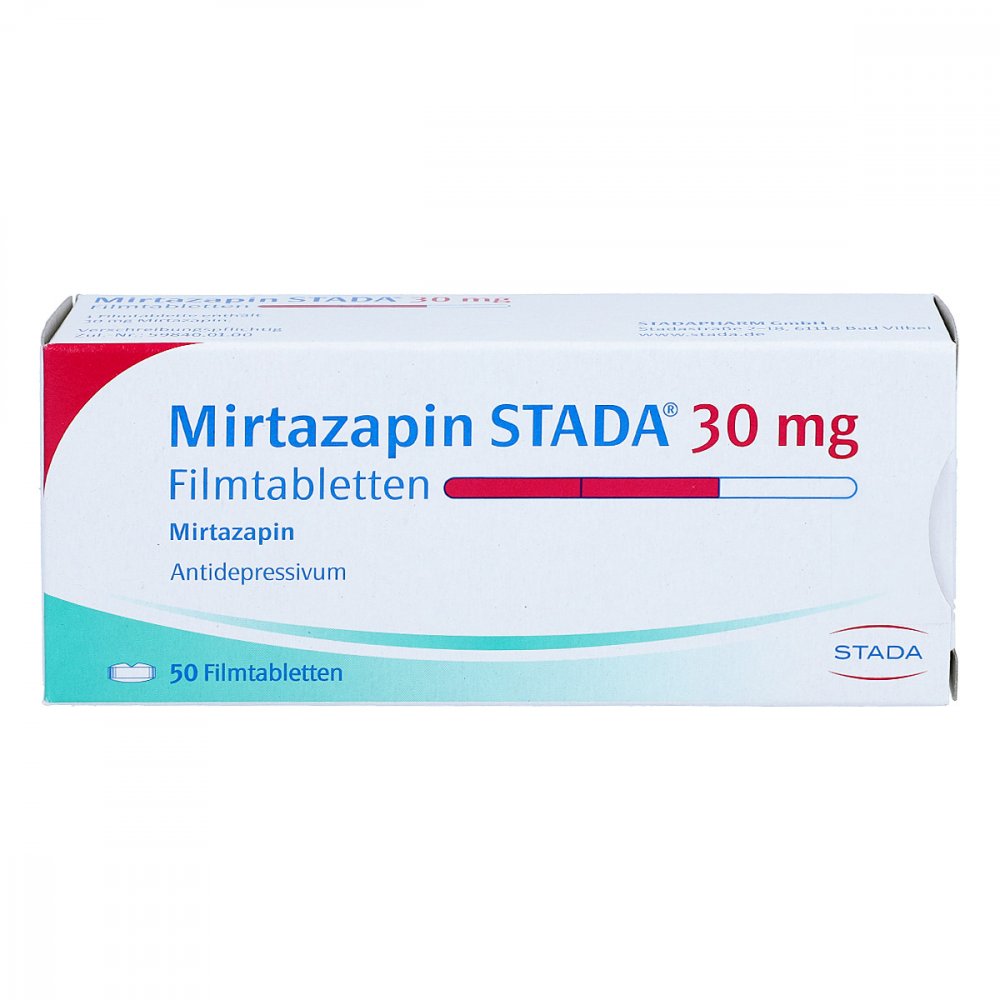 Das Produktfoto zeigt Mirtazapin Stada 30 Mg Filmtabletten (50 stk) PZN 02268971