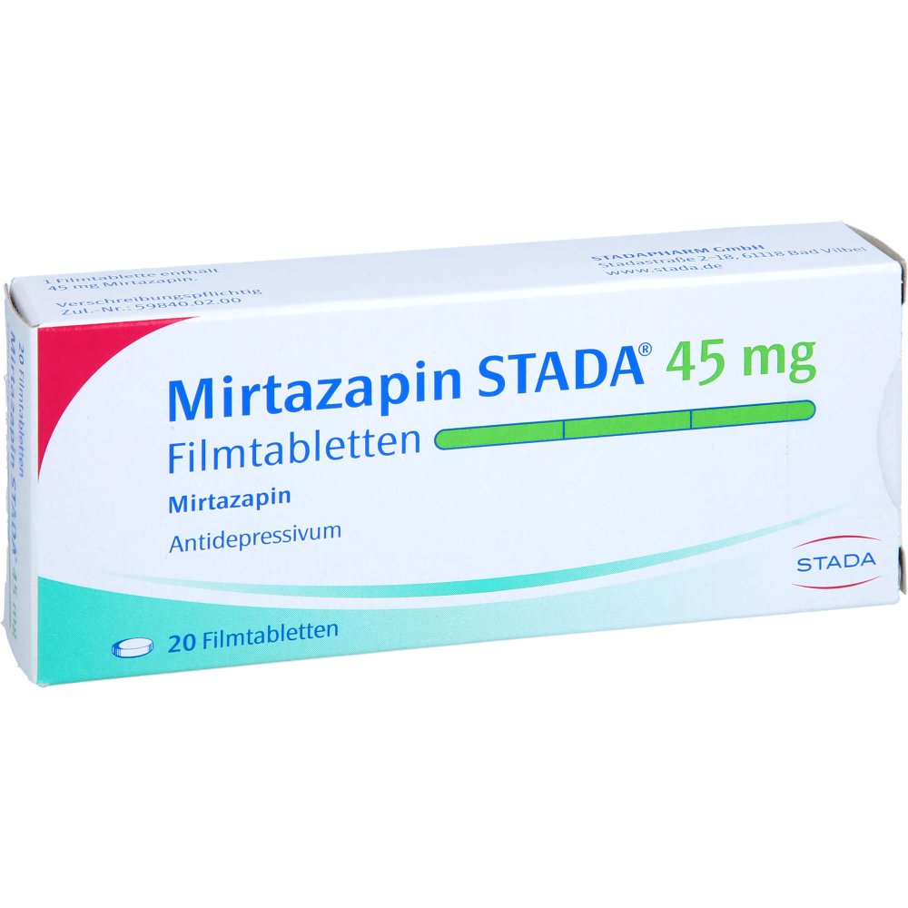 Das Produktfoto zeigt Mirtazapin Stada 45 Mg Filmtabletten (20 stk) PZN 02269002