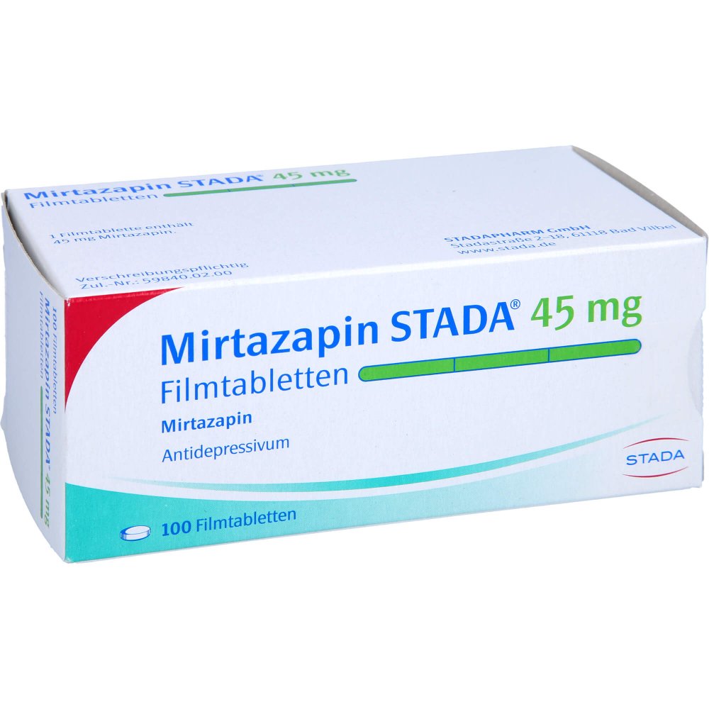 Das Produktfoto zeigt Mirtazapin Stada 45 Mg Filmtabletten (100 stk) PZN 02269108