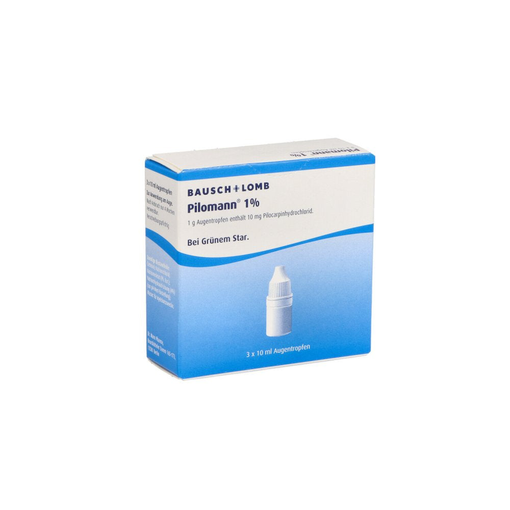 Das Produktfoto zeigt Pilomann 1% Augentropfen (3X10 ml) PZN 02294715